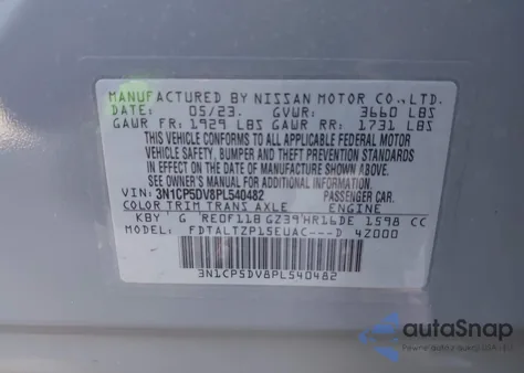 2023 Nissan Kicks Sr Xtronic Cvt from USA, damaged, VIN 3N1CP5DV8PL540482
